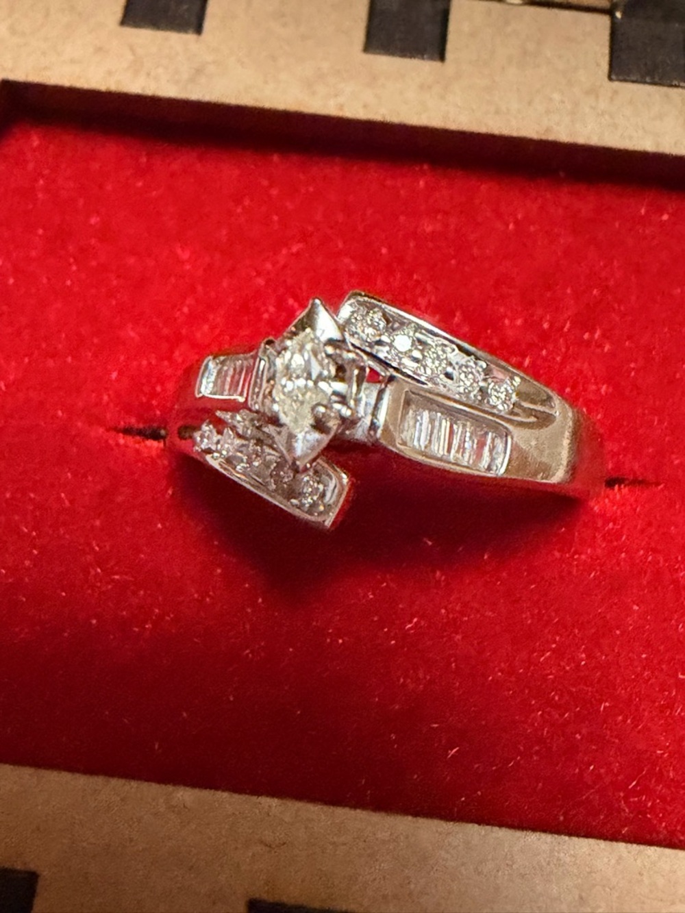 0.26ctw Diamond Engagement Ring 10k White Gold Size 8.5 Bypass Marquise Center